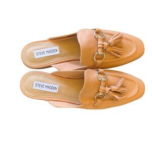Steve Madden Cayler Tan Leather Slip on Mules Women 8 Tassles Career Old Money